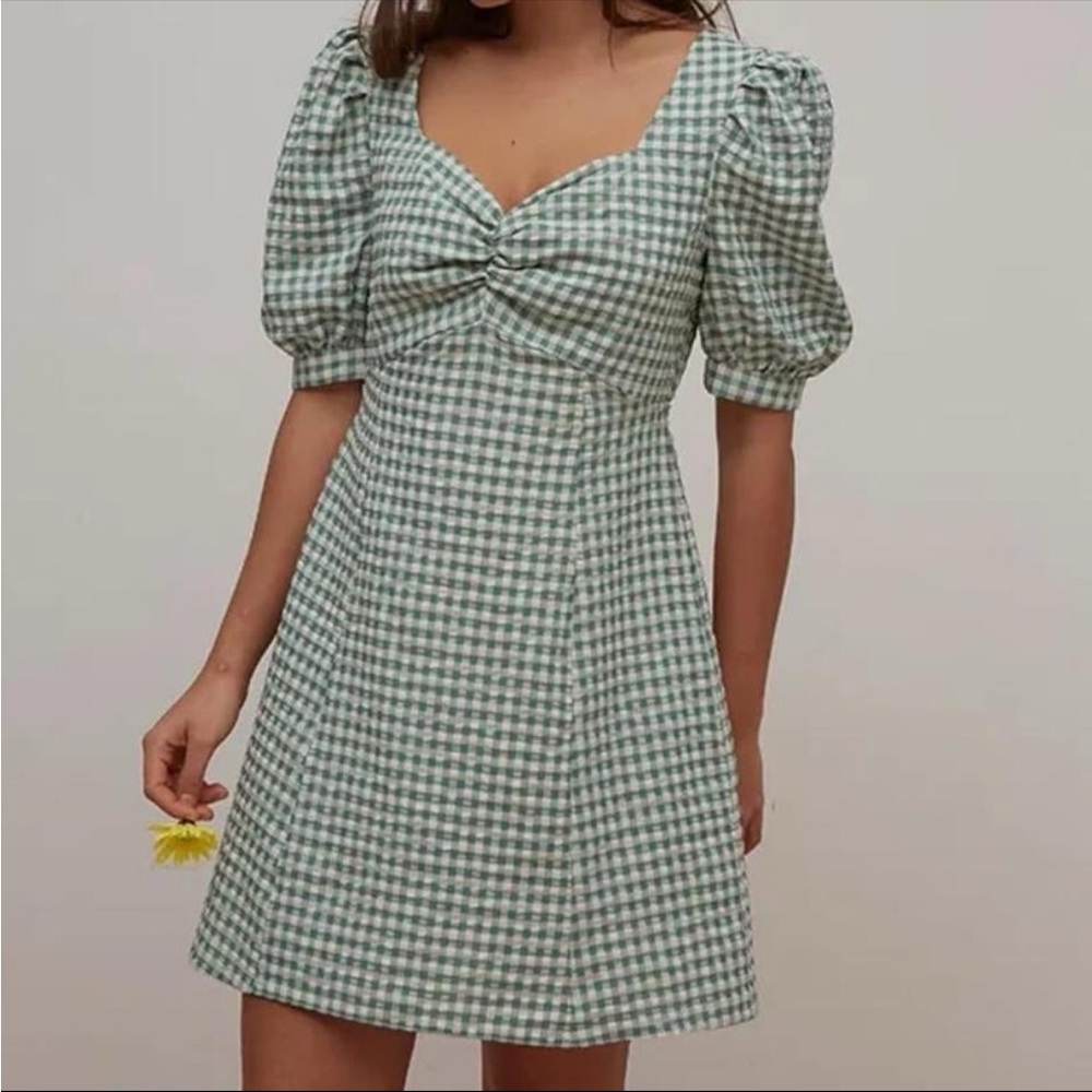 NEW: Green Gingham Puff Sleeve Dress